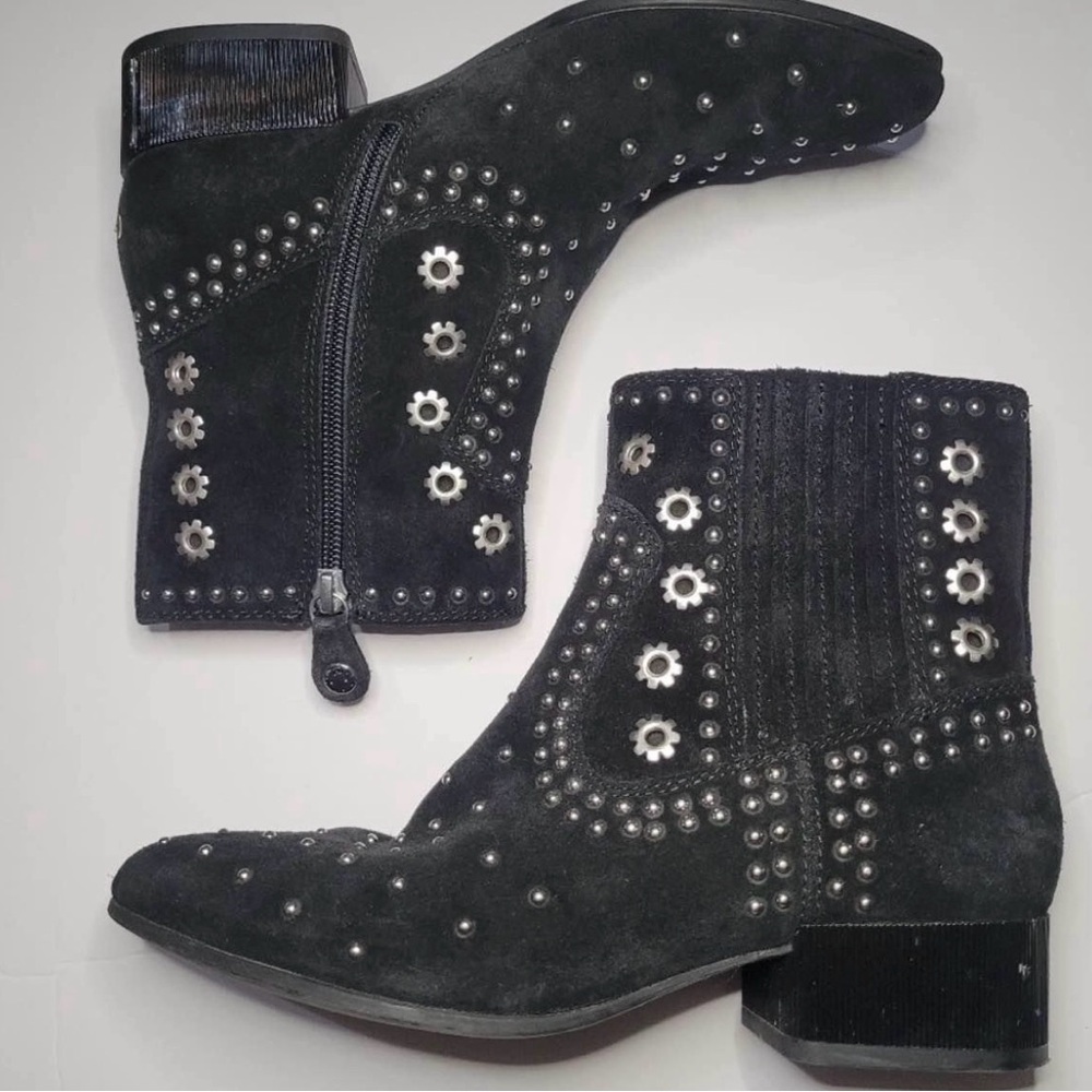 Black Studded Suede Ankle Boots